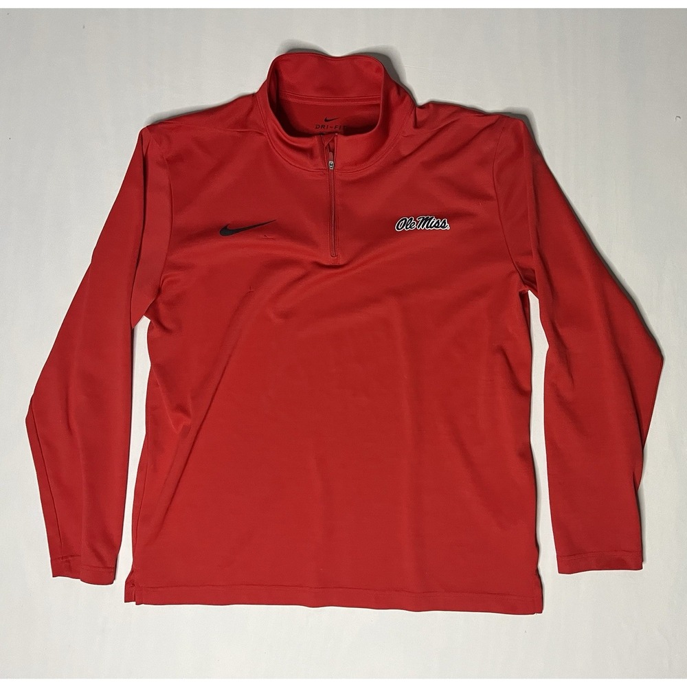 Nike Dri Fit Ole Miss Rebels 1/4 Zip Pullover Shirt Men's SZ Large Red Football
